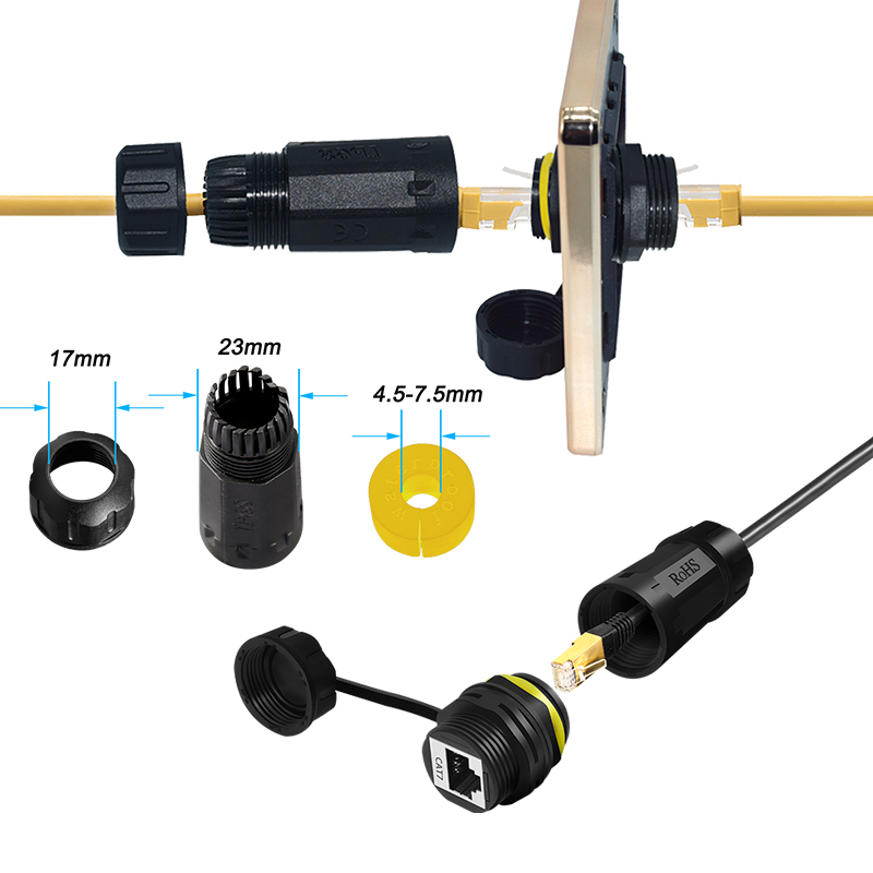 M23 CAT7 Shielded waterproof Connector for network panel mounted 