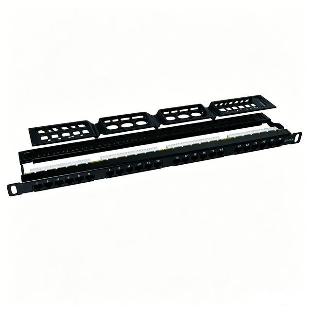 24 Port Cat6 UTP Patch Panel 1U 19 Inch Rack Mount With Cable Management Bar