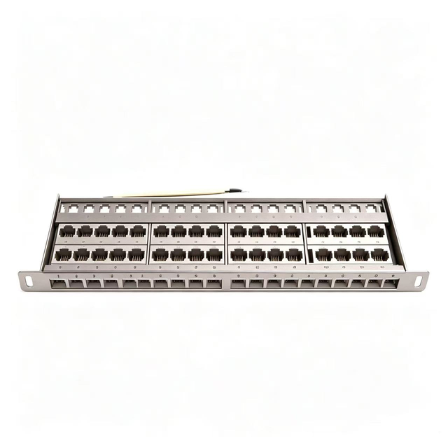19 Inch 1U 24 Port Shielded Empty Patch Panel Stainless Steel Modular Patch Panel Bracket with Ground Wire