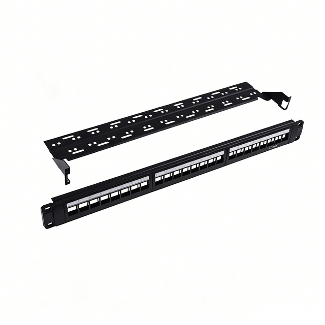 24 Port CAT6 Blank Patch Panel 1U 19 Inch Modular Empty Patch Panel with Cable Management Bracket