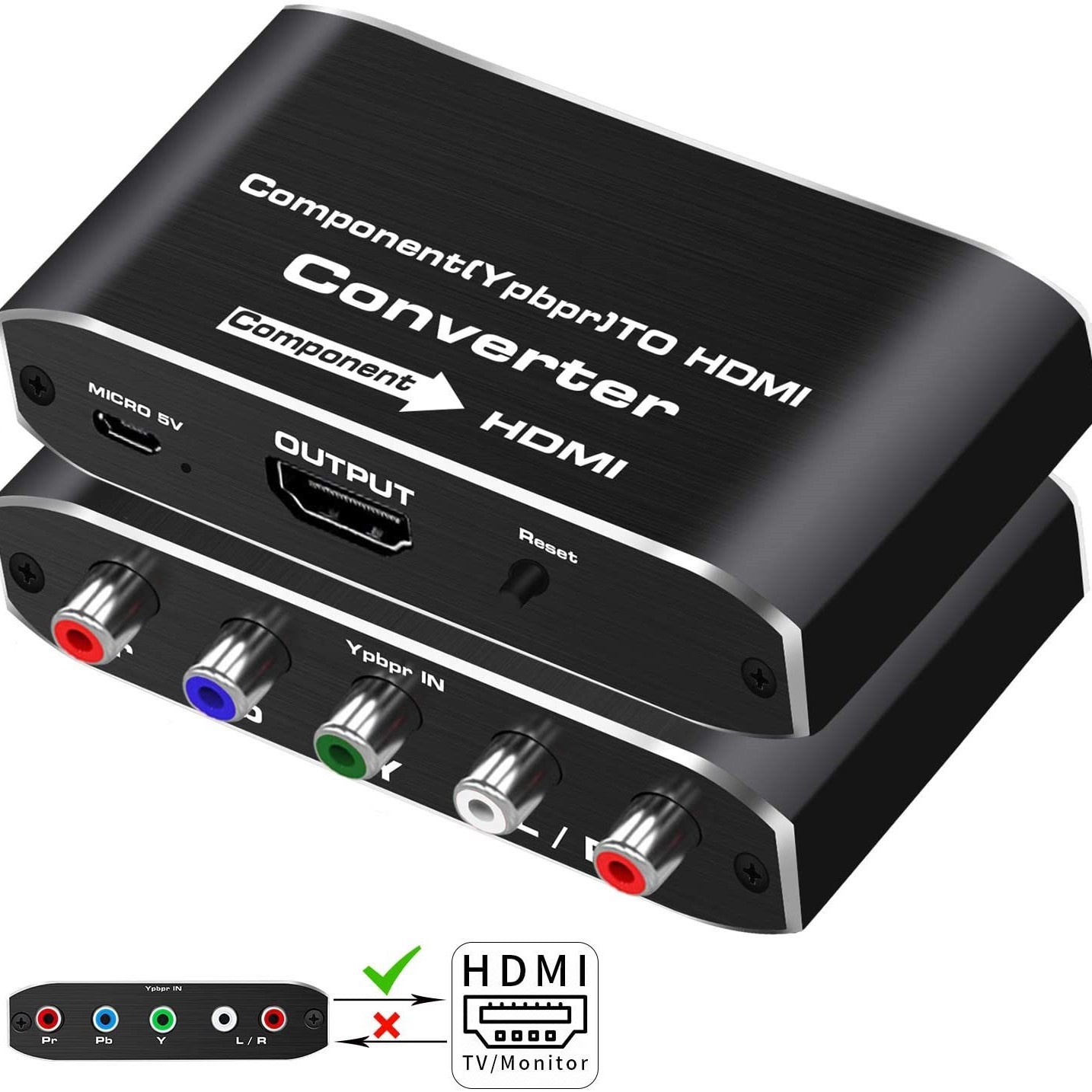 YPbPr To HDMI Converter Component To HDMI with R/L Audio And Reset Button