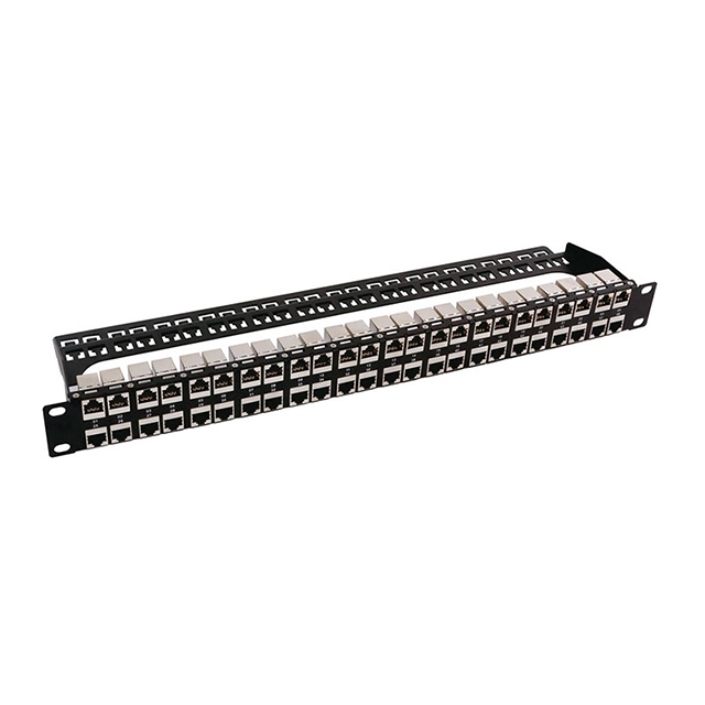 48-Port 1U High Density Shielded Cat6a Patch Panel with Cable Management