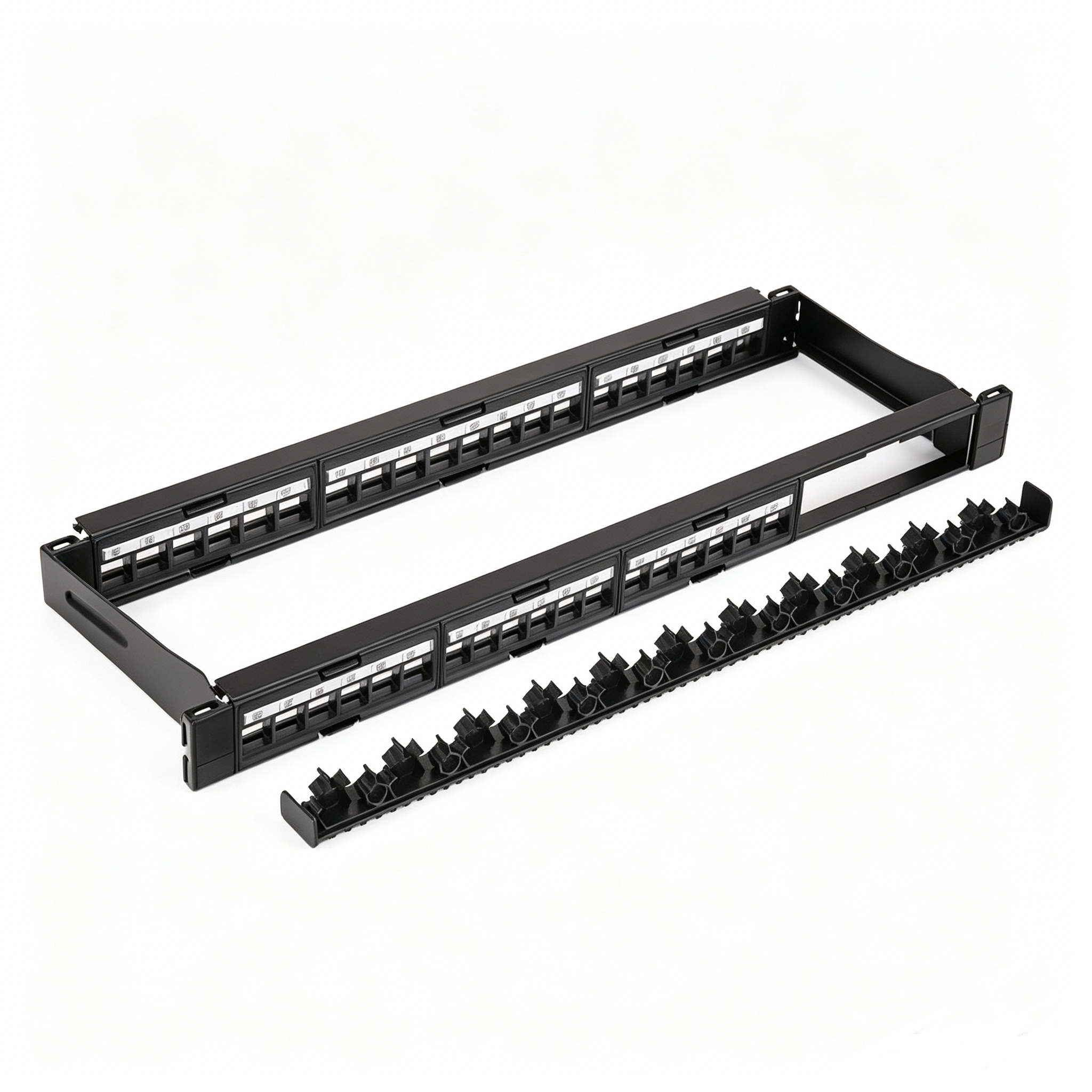 1U 24 Port Empty Modular Patch Panel With Cable Management Bar