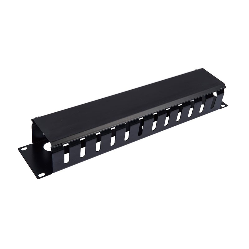 1U Cable Management Panel，12 Slot Rack Mount Cable Organizer With Cover
