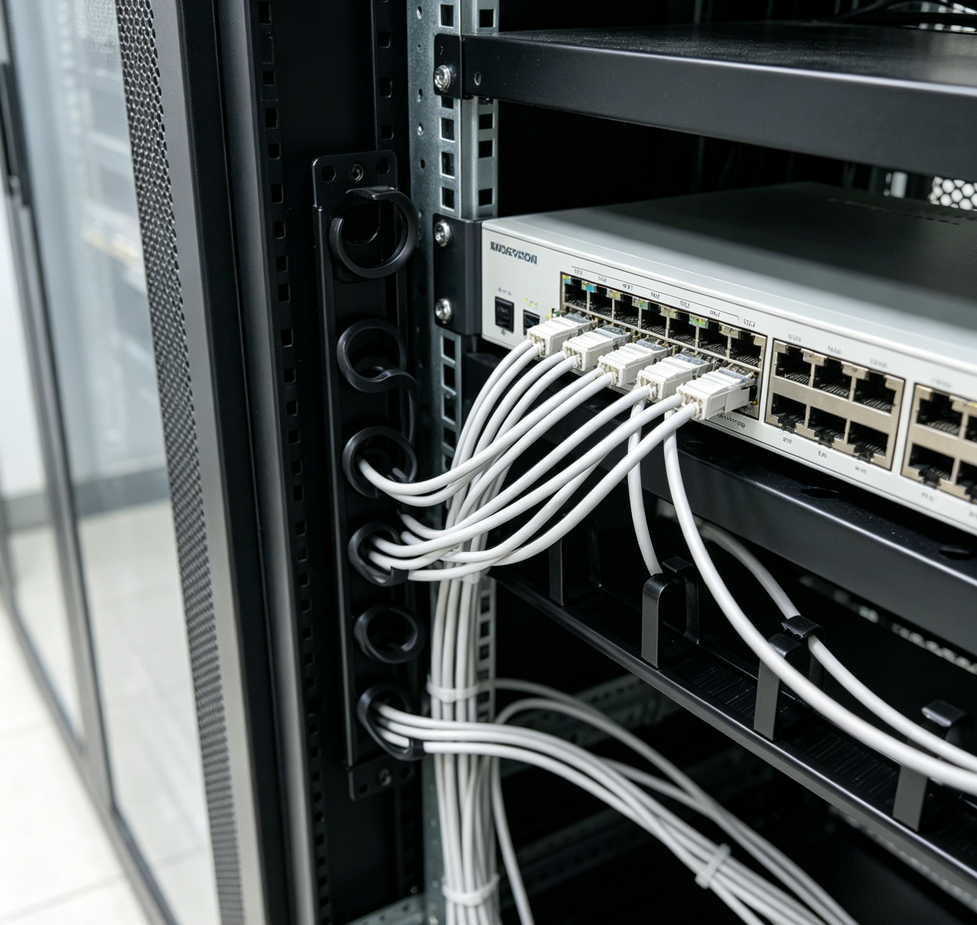 1U Rack Mount Cable Manager 5 D-Ring Metal Cable Organizer with Dust Brush for Standard 19'' Server Network Cabinet