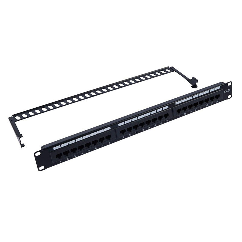 24 Port Cat6 UTP Patch Panel 1U 19 Inch Rack Mount With Cable Management Bar