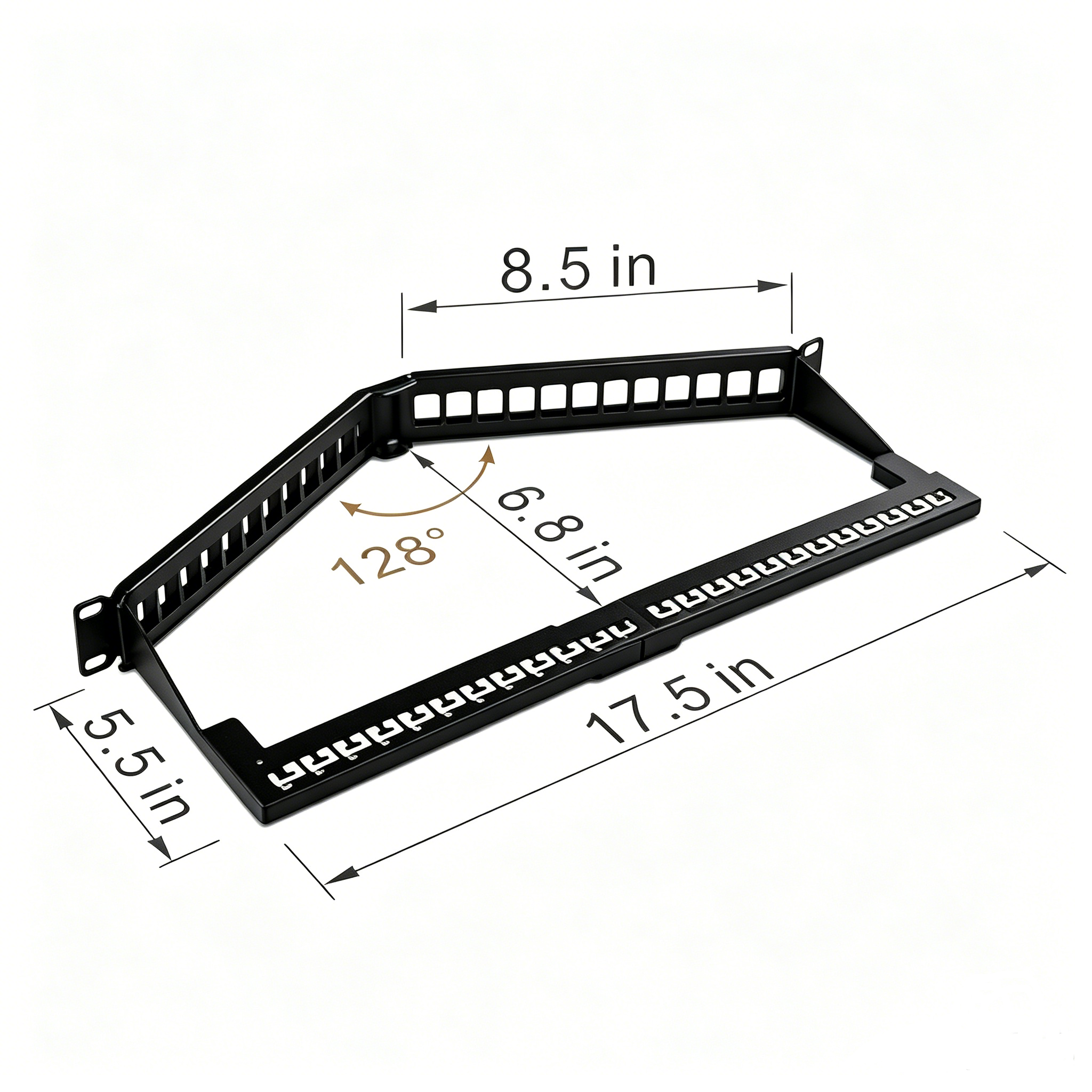 128° Angled Blank Patch Panel 1U 19 Inch 12/24 Port Empty Keystone Network Patch Panel with Ground Wire
