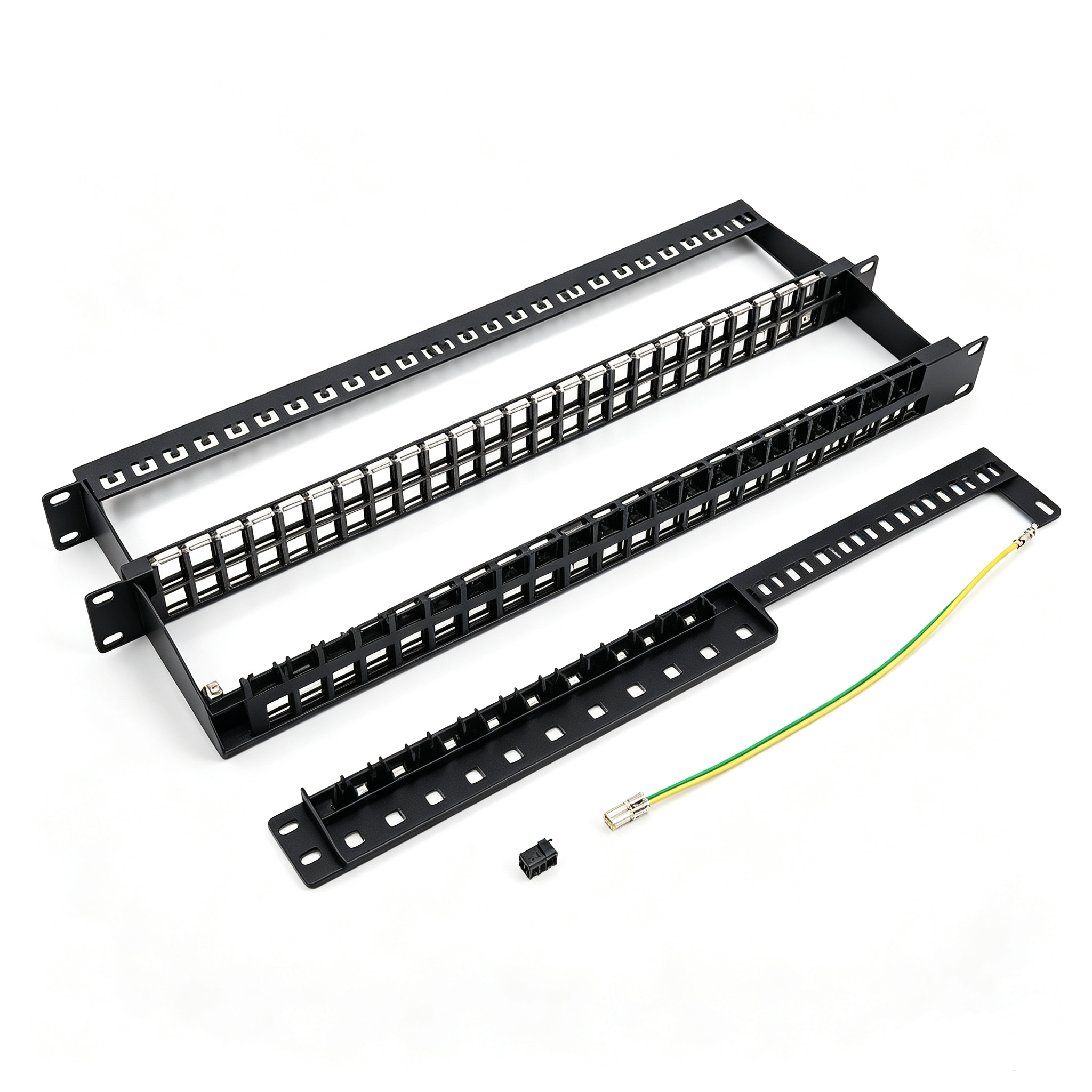 24 Port Blank Shielded Patch Panel 1U 19 Inch Empty Modular Patch Panel with Cable Manager Ground Wire