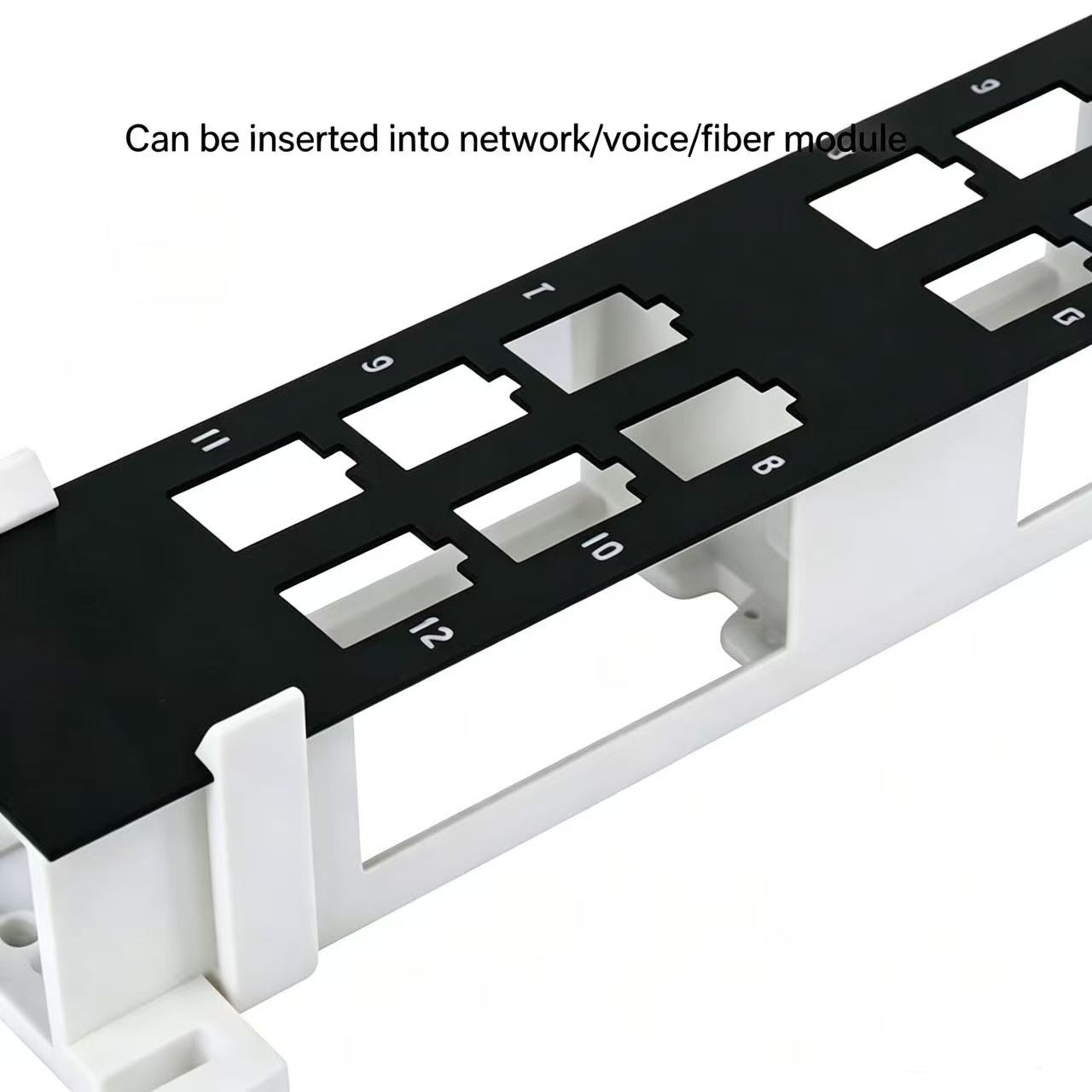 12 Port Modular Patch Panel Bracket Empty Frame for RJ45 Network Voice Fiber Module Insertion