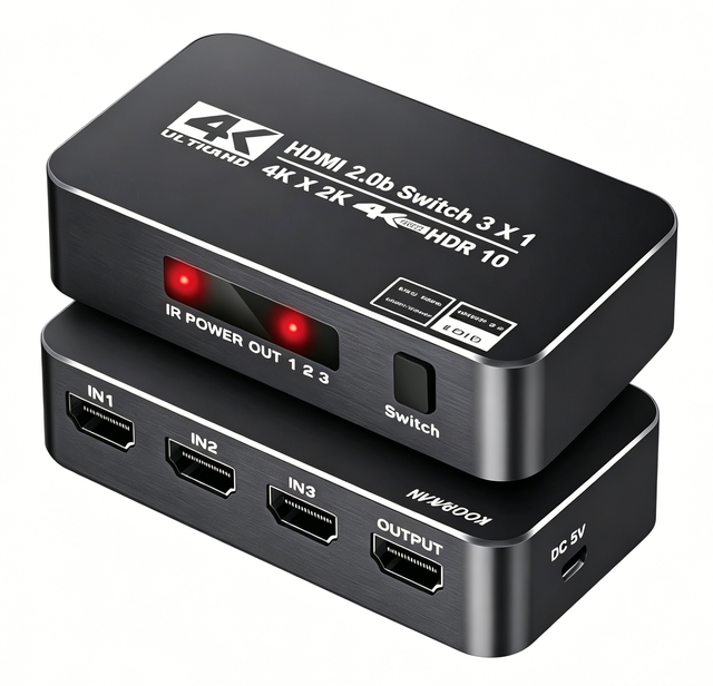 HDMI 2.0b Switcher 3x1 4K@60Hz HDR with IR Remote And LED Indicator