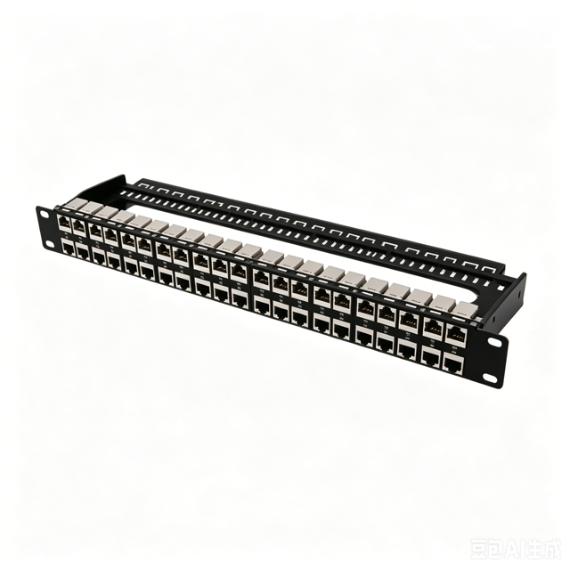 48-Port 1U High Density Shielded Cat6a Patch Panel with Cable Management