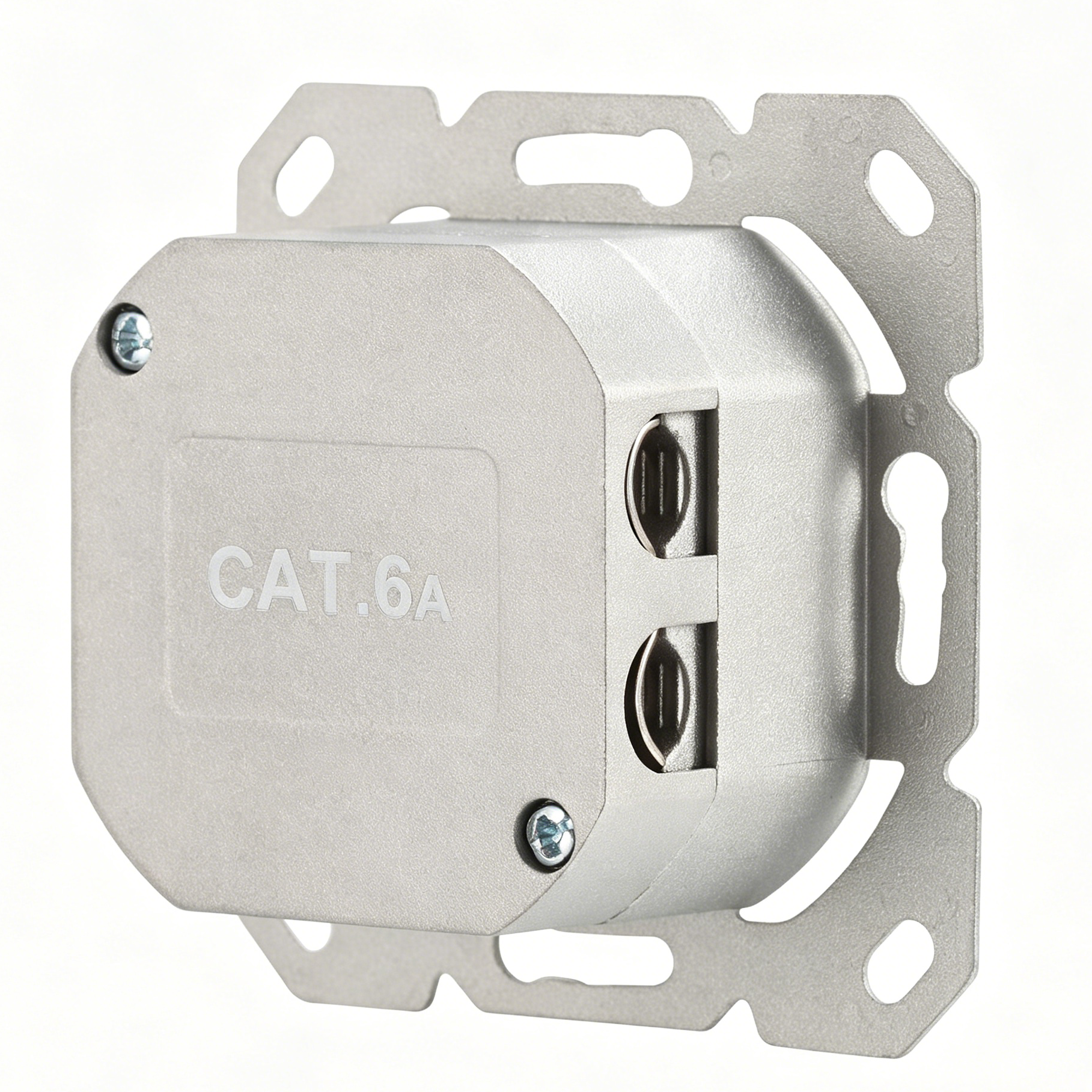 German Style 80x80mm Zinc Alloy Faceplate, Cat6a Dual Port Angled Keystone Faceplate, European 2 Port Panel 