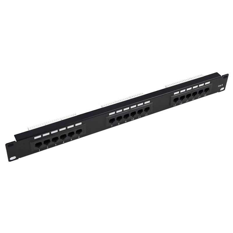 24 Port Cat6 UTP Patch Panel 1U 19 Inch Rack Mount With Cable Management Bar