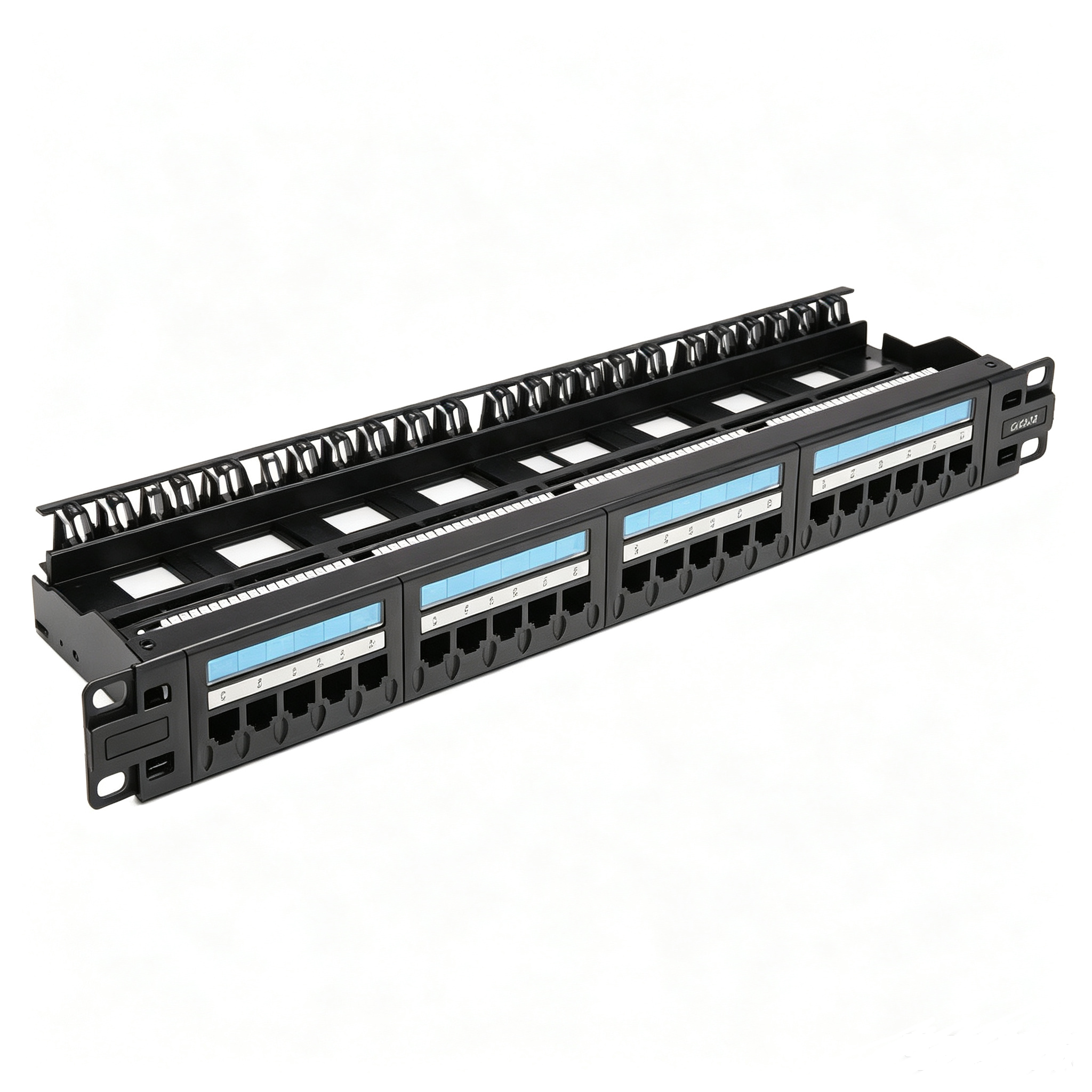 24 Port Cat6 UTP Patch Panel 1U Rack Mount With Cable Management Bar