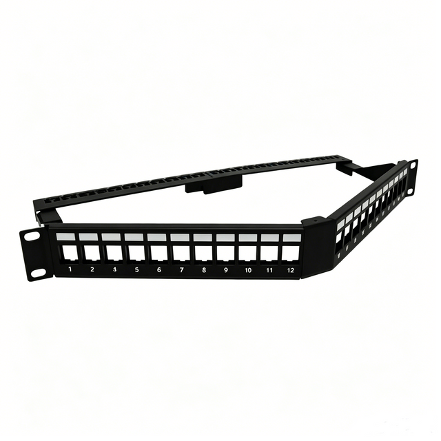 128° Angled Blank Patch Panel 1U 19 Inch 12/24 Port Empty Keystone Network Patch Panel with Ground Wire