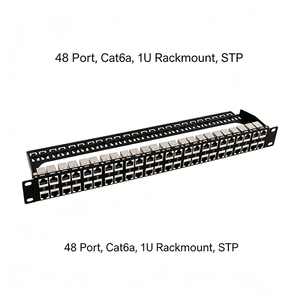 48-Port 1U High Density Shielded Cat6a Patch Panel with Cable Management