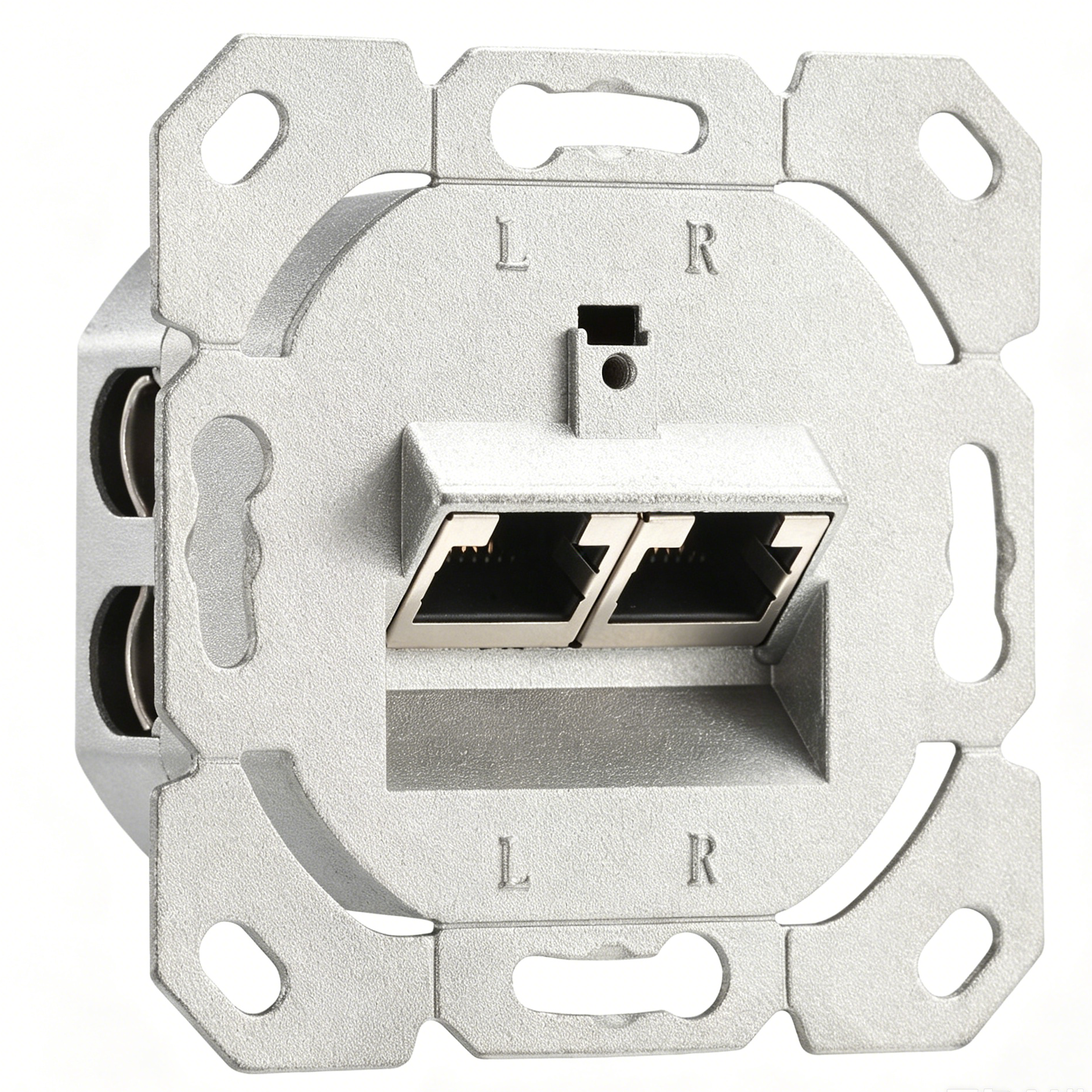 German Style 80x80mm Zinc Alloy Faceplate, Cat6a Dual Port Angled Keystone Faceplate, European 2 Port Panel 