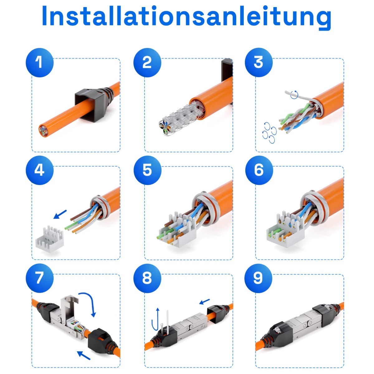 CAT7 Keystone Jack Tool-Free, Shielded 10G Ethernet Module, LSA IDC RJ45 Connector for Wall Plate Patch Panel 