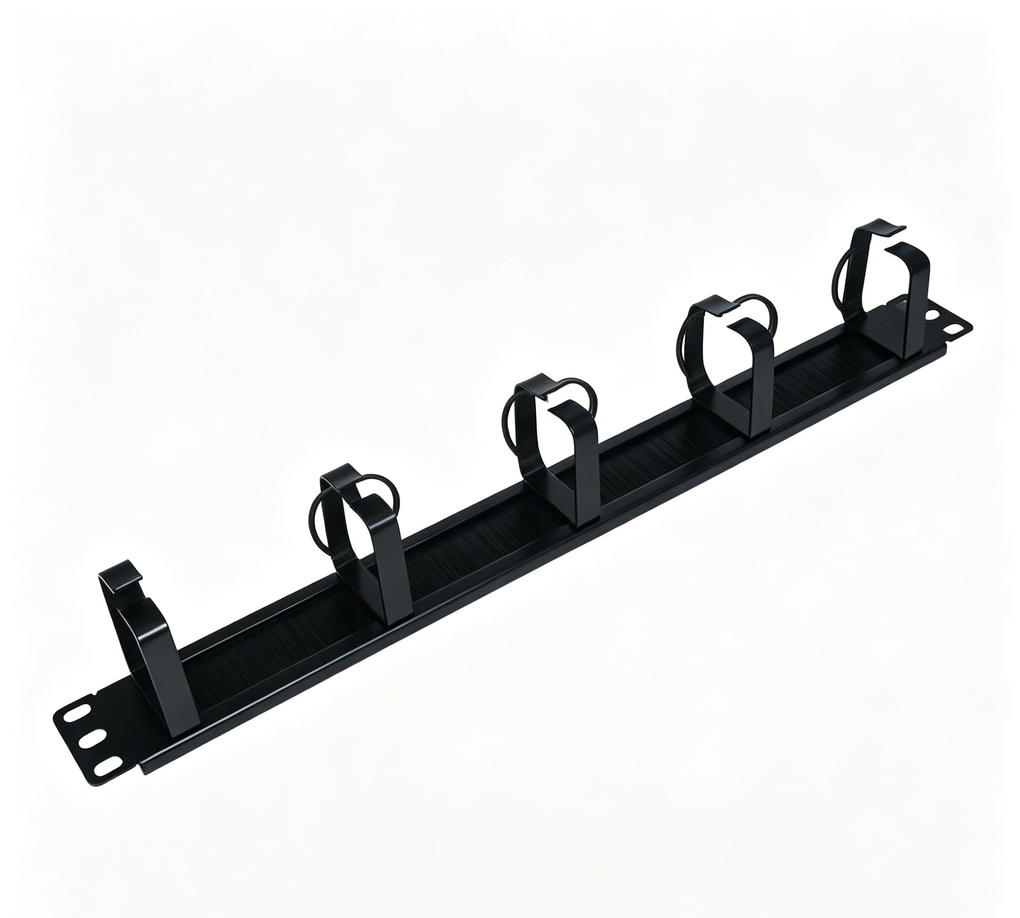 1U Rack Mount Cable Manager 5 D-Ring Metal Cable Organizer with Dust Brush for Standard 19'' Server Network Cabinet