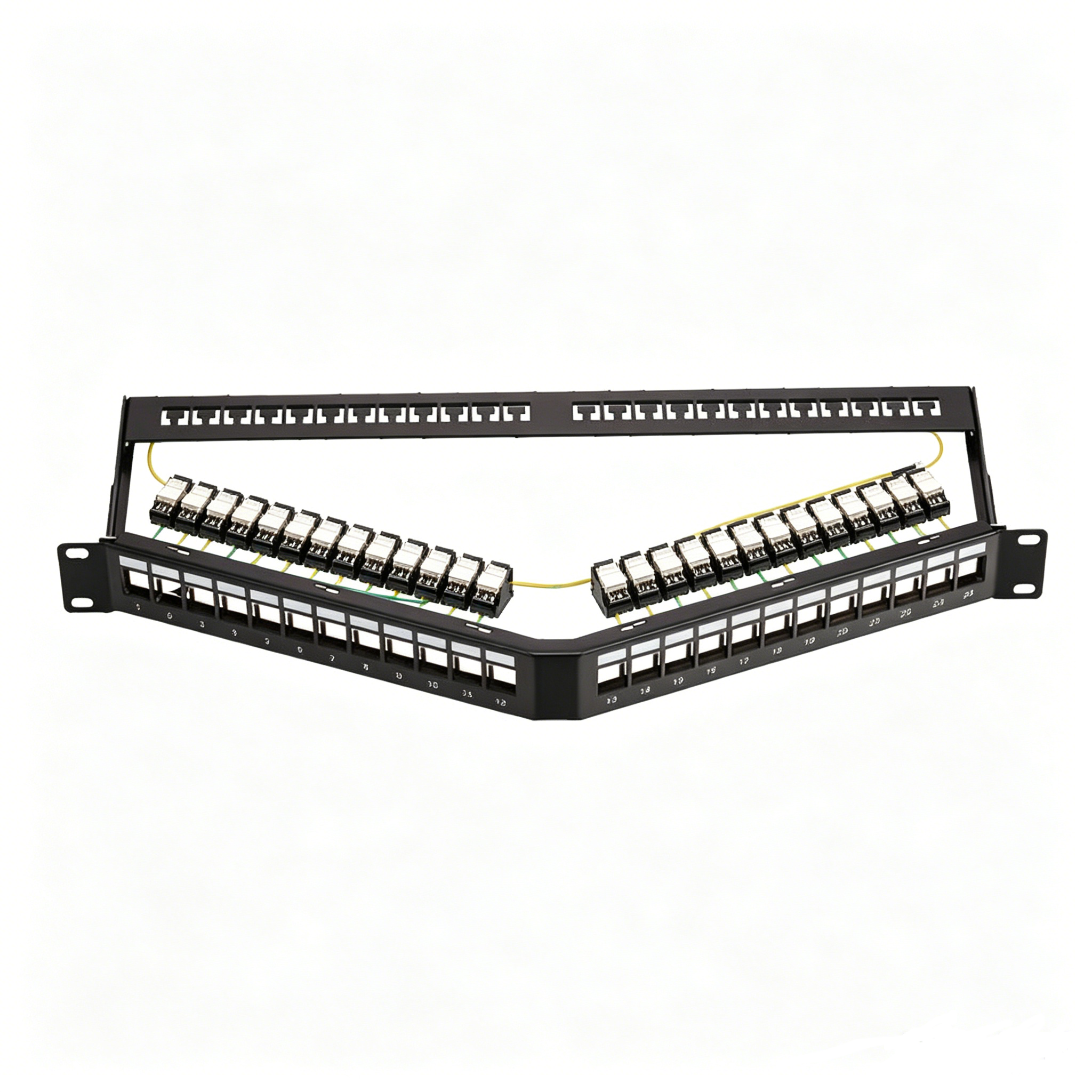 128° Angled Blank Patch Panel 1U 19 Inch 12/24 Port Empty Keystone Network Patch Panel with Ground Wire