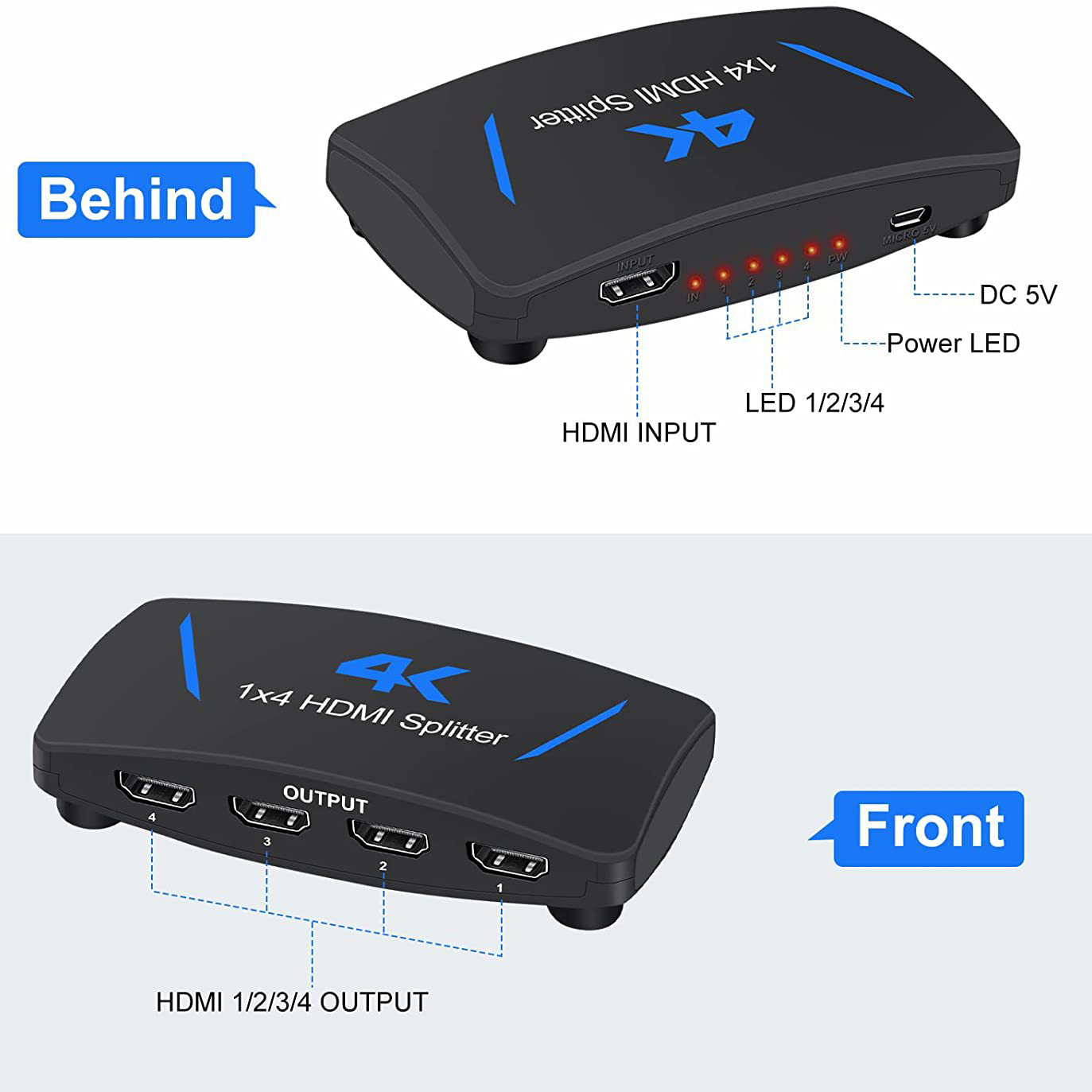 4K@60Hz HDMI 1.4 Switch Splitter 1 in 4 Out Supports CEC