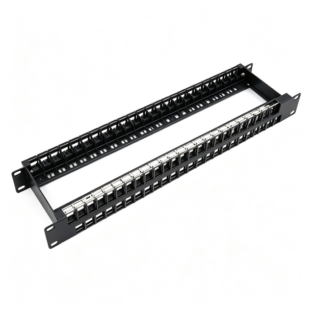 24 Port Blank Shielded Patch Panel 1U 19 Inch Empty Modular Patch Panel with Cable Manager Ground Wire