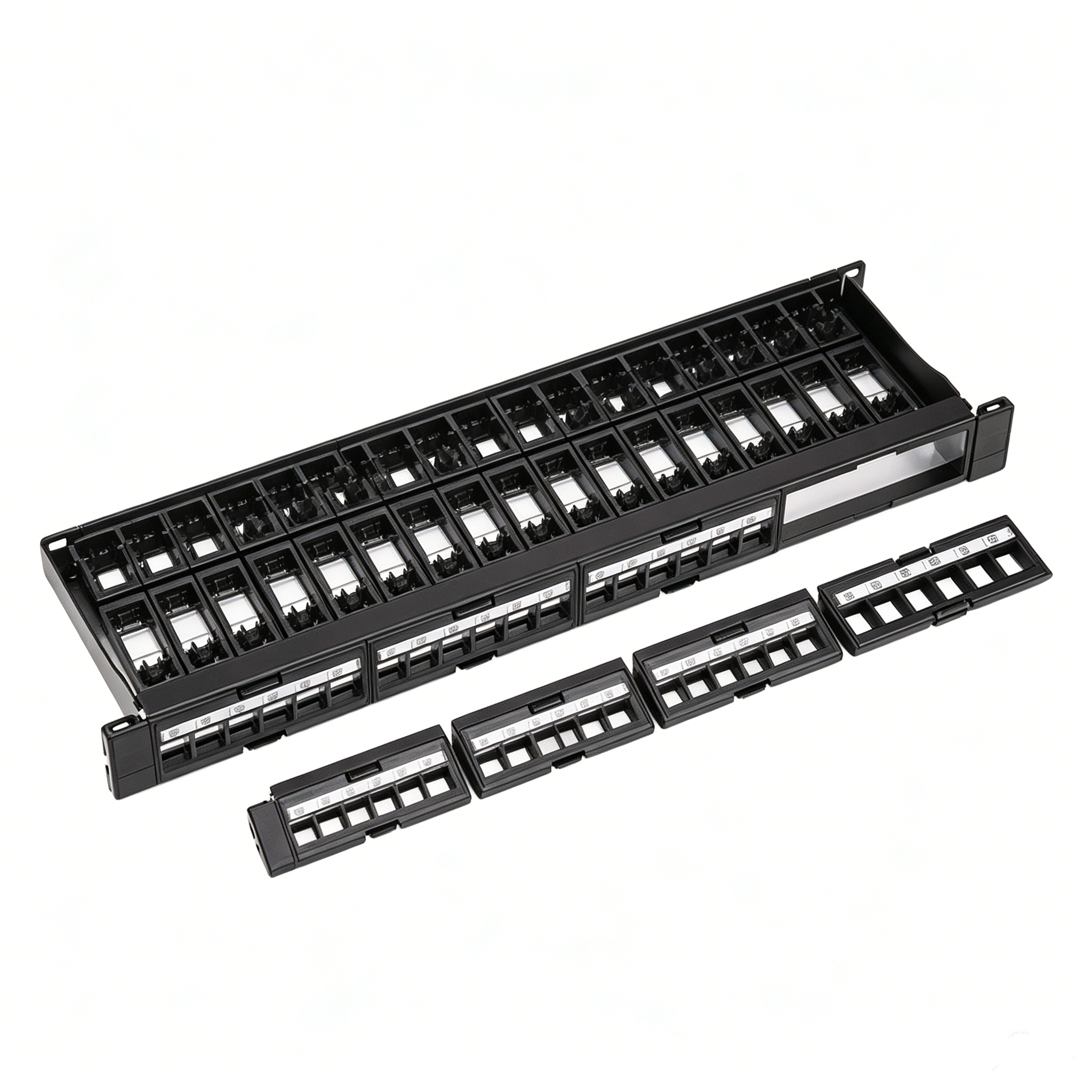 1U 24 Port Empty Modular Patch Panel With Cable Management Bar