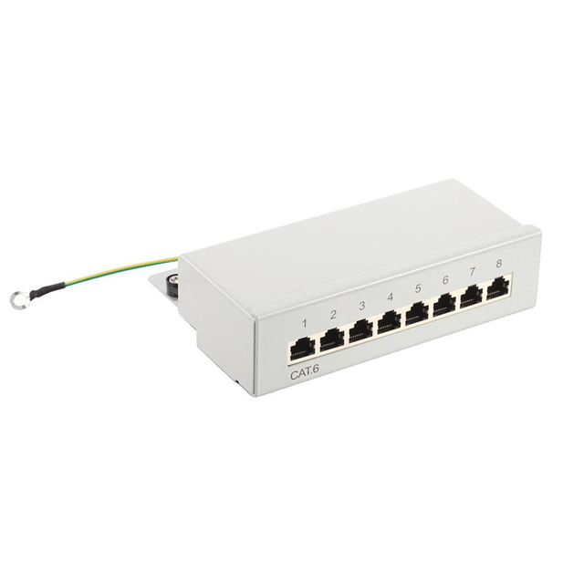 8 Port Cat6 Shielded Desktop Patch Panel, STP Wall Mount Mini RJ45 Patch Box with Ground Wire