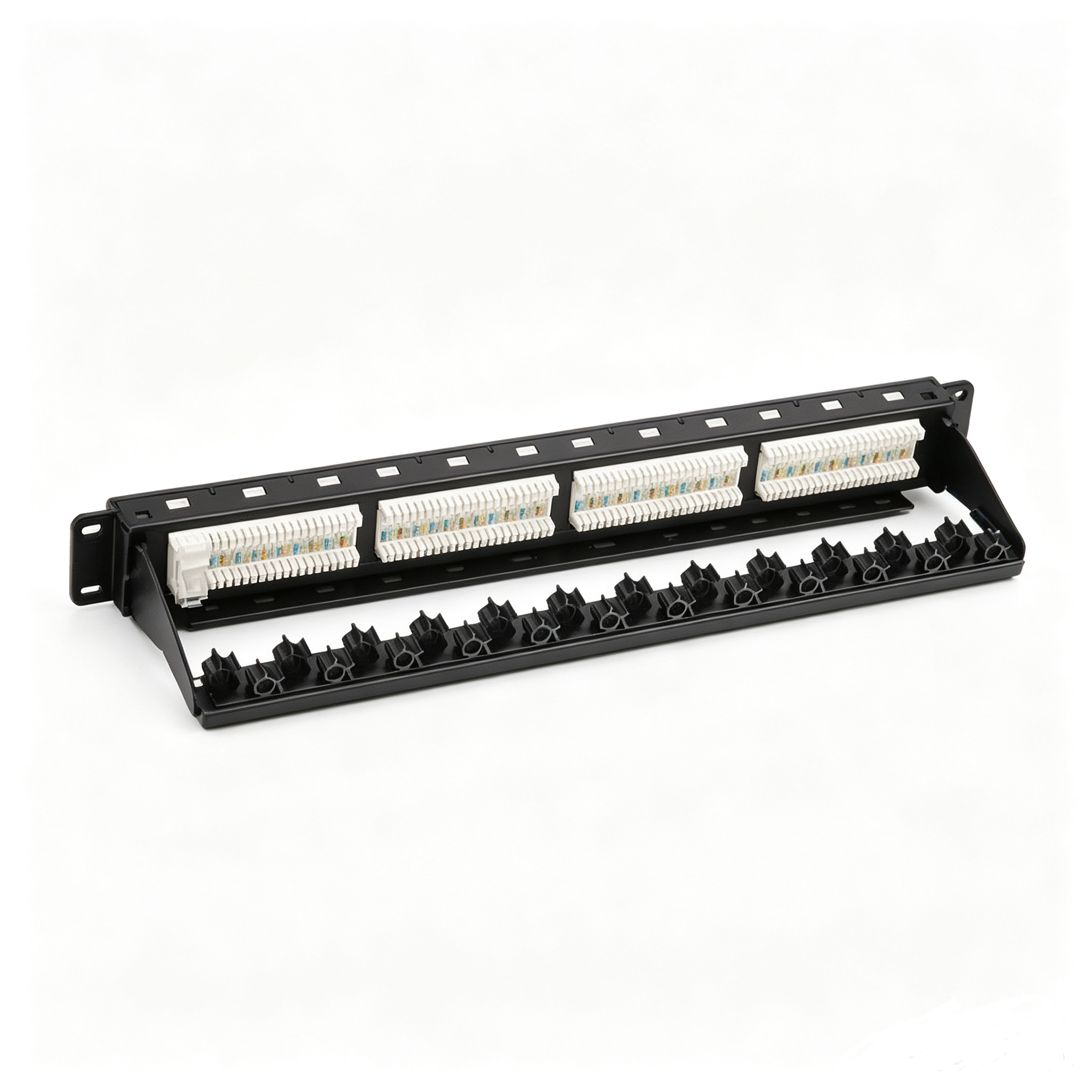 24 Port Cat6 UTP Patch Panel 1U Rack Mount With Cable Management Bar