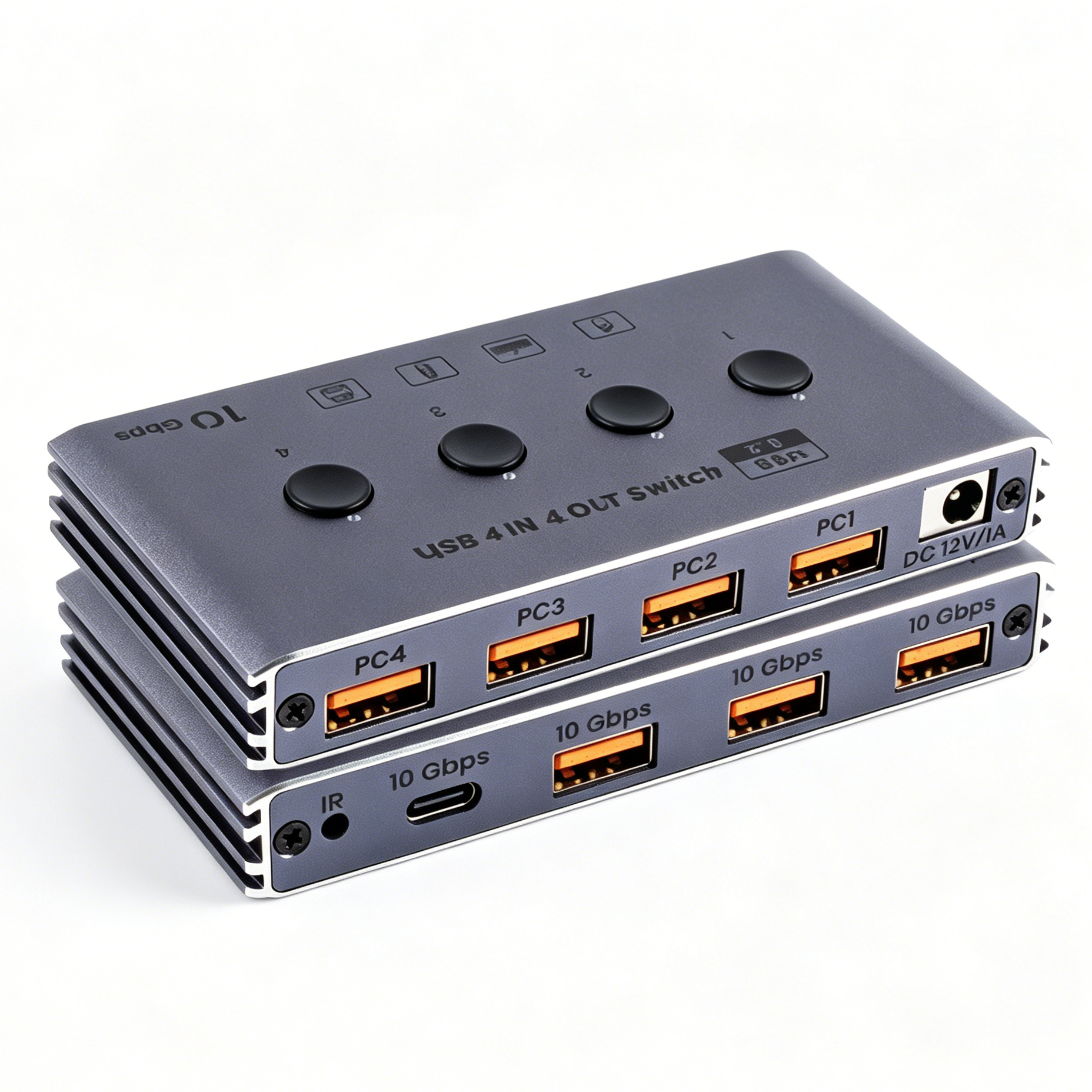 USB 3.2 Switch 4x4 10Gbps with Remote Control for 4 Computers Sharing Devices