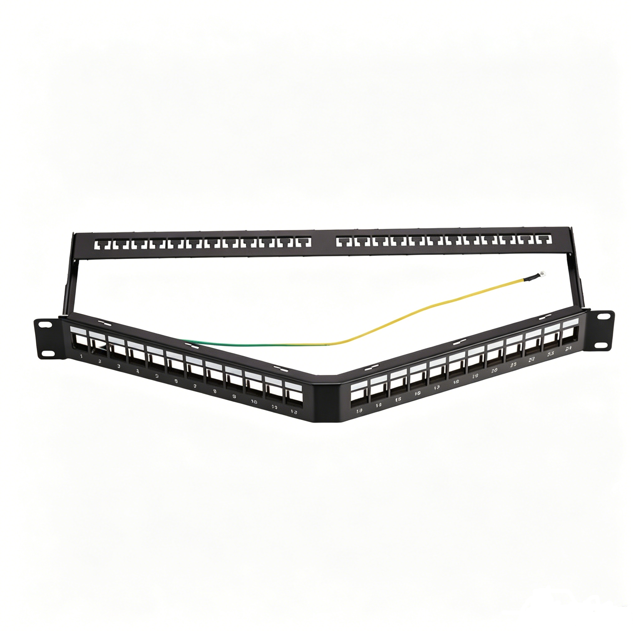 128° Angled Blank Patch Panel 1U 19 Inch 12/24 Port Empty Keystone Network Patch Panel with Ground Wire