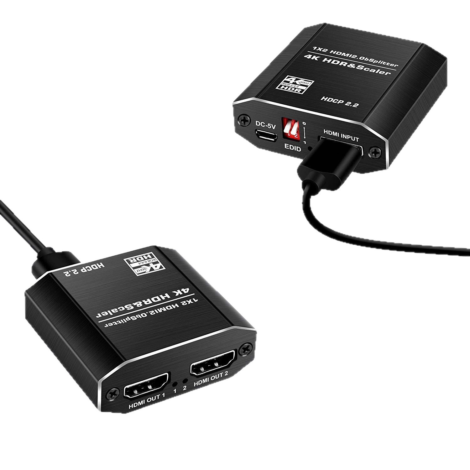 1x2 HDMI 2.0b Splitter 4K60Hz with EDID And Scaler for Dual Monitors