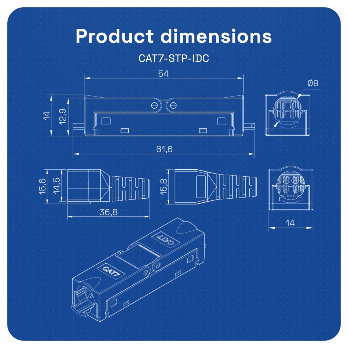 CAT7 Keystone Jack Tool-Free, Shielded 10G Ethernet Module, LSA IDC RJ45 Connector for Wall Plate Patch Panel 