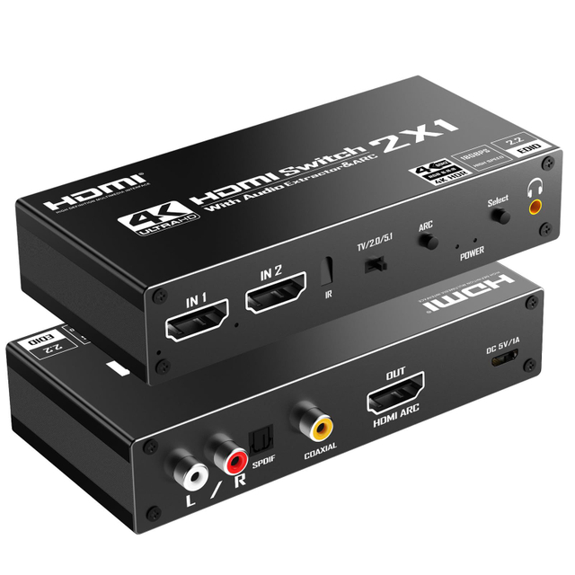 HDMI 2.0b Switch 2x1 4K@120Hz with Audio Extractor & ARC