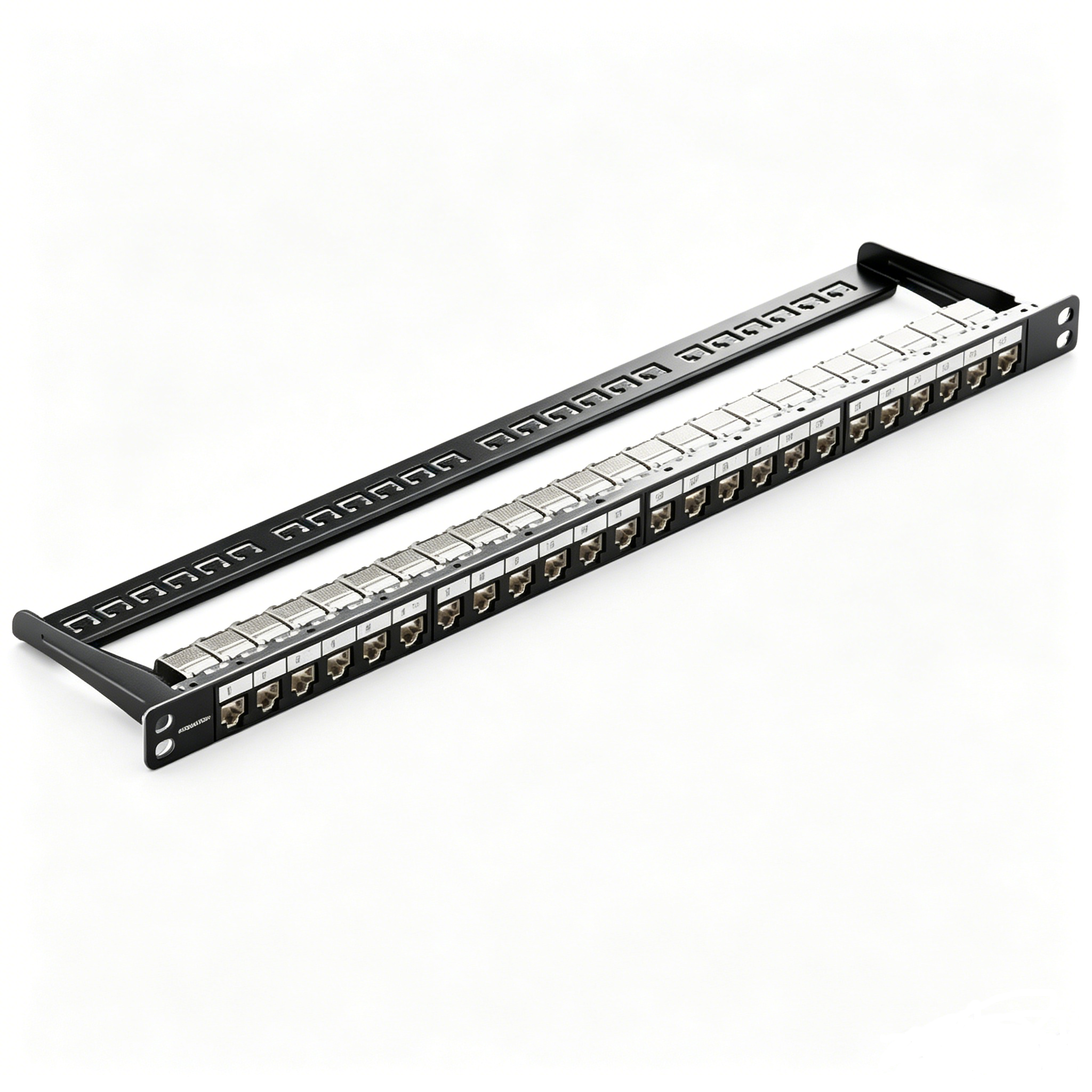 128° Angled Blank Patch Panel 1U 19 Inch 12/24 Port Empty Keystone Network Patch Panel with Ground Wire