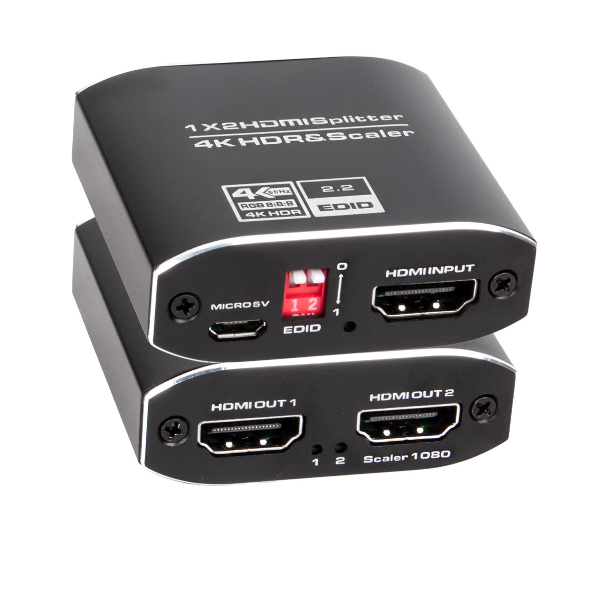 1x2 HDMI 2.0b Splitter 4K60Hz with EDID And Scaler for Dual Monitors