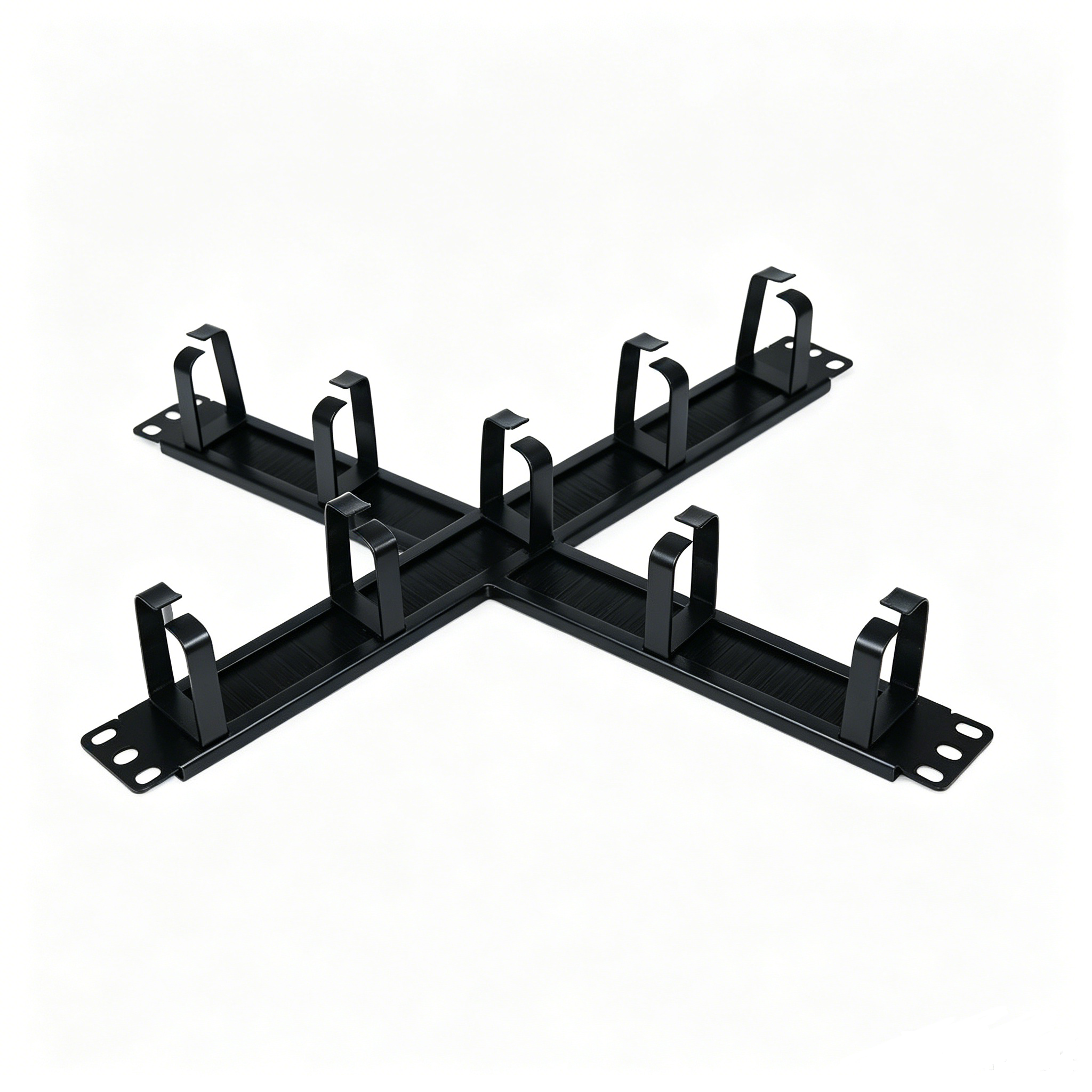 1U Rack Mount Cable Manager 5 D-Ring Metal Cable Organizer with Dust Brush for Standard 19'' Server Network Cabinet