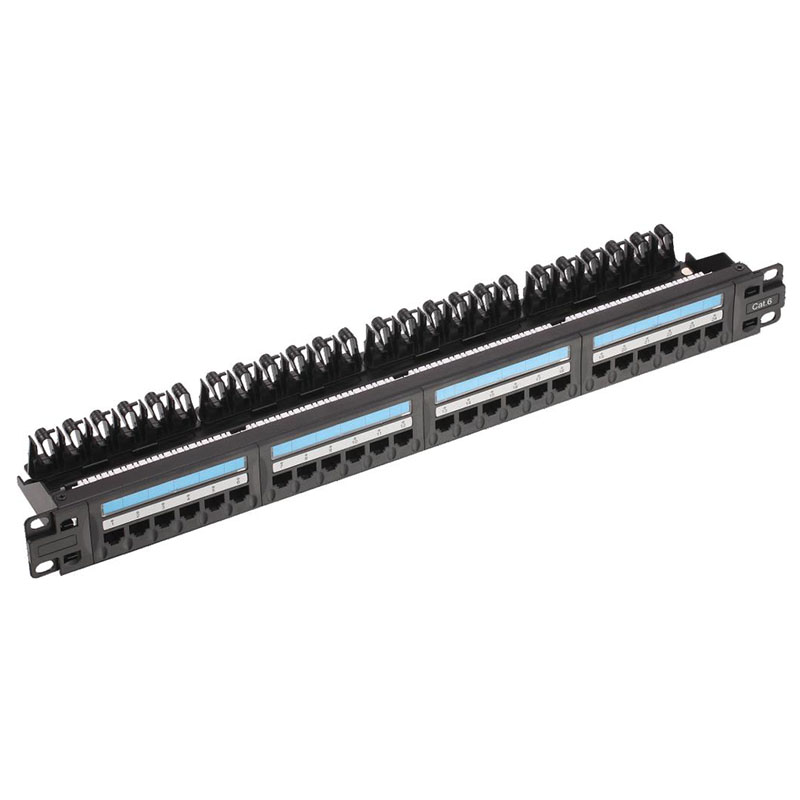 24 Port Cat6 UTP Patch Panel 1U Rack Mount With Cable Management Bar