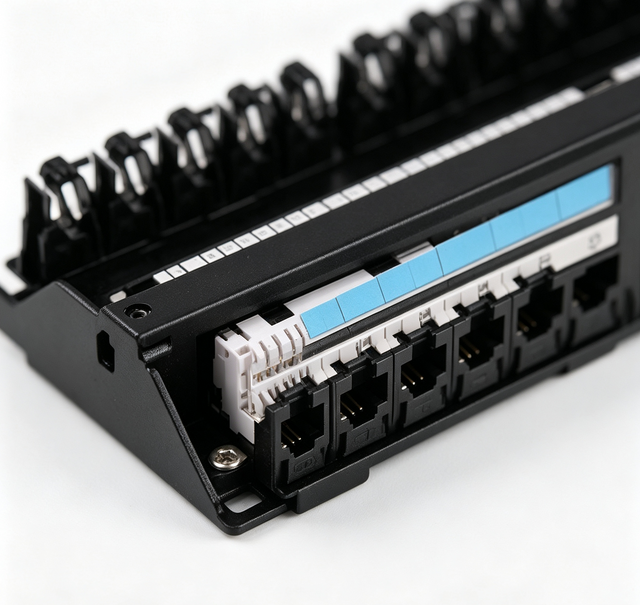 24 Port Cat6 UTP Patch Panel 1U Rack Mount With Cable Management Bar