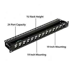 24 Port Unloaded Keystone Patch Panel | 1U 19 Inch Rack Mount Empty Patch Panel
