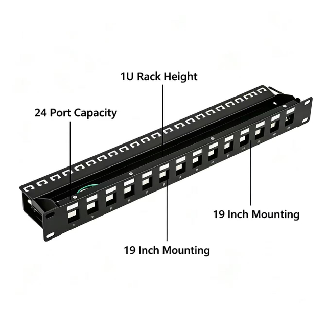 24 Port Unloaded Keystone Patch Panel | 1U 19 Inch Rack Mount Empty Patch Panel