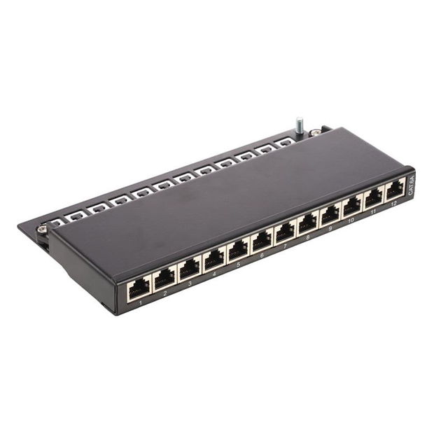 12 Port 0.5U Cat6A STP Shielded Patch Panel 10 Inch Rack Mount 10Gigabit RJ45 Network Patch Panel