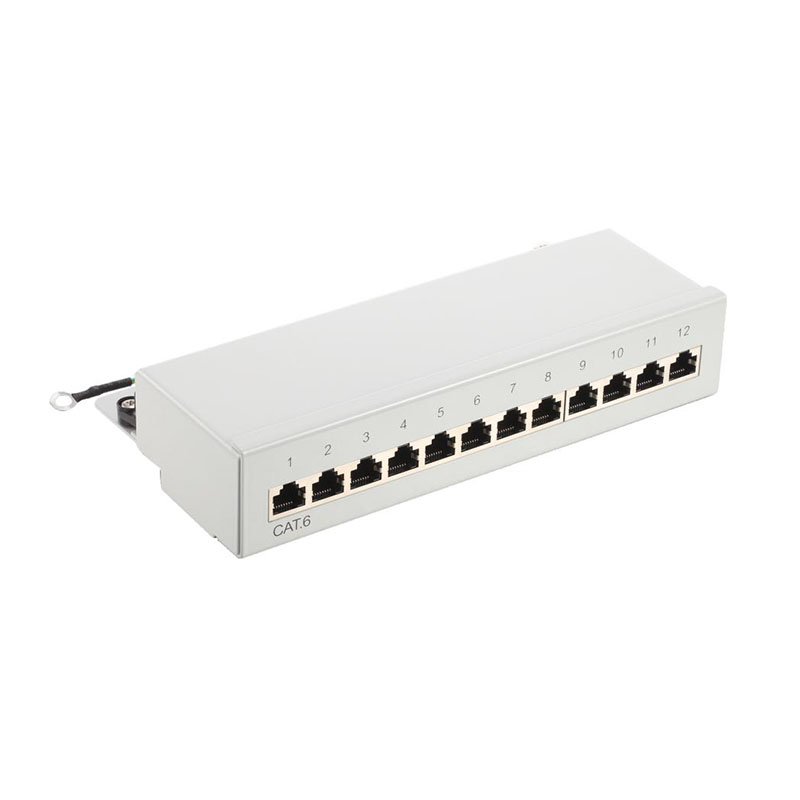 8 Port Cat6 Shielded Desktop Patch Panel, STP Wall Mount Mini RJ45 Patch Box with Ground Wire