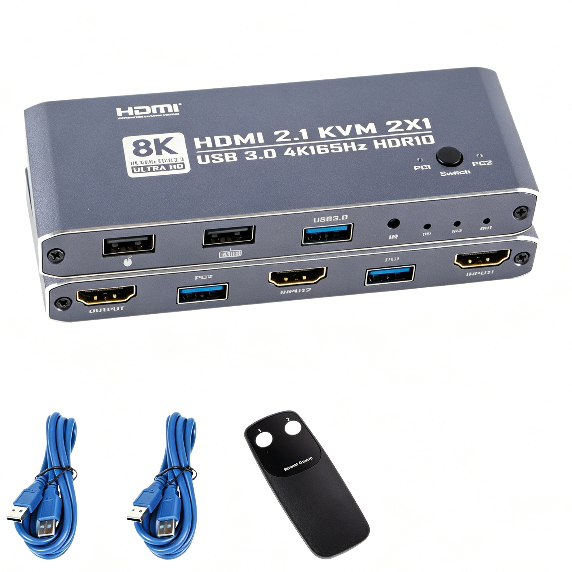 HDMI 2.1 KVM Switch 2x1 4K@165Hz, 2 Port HDMI Switcher for 2 Monitors