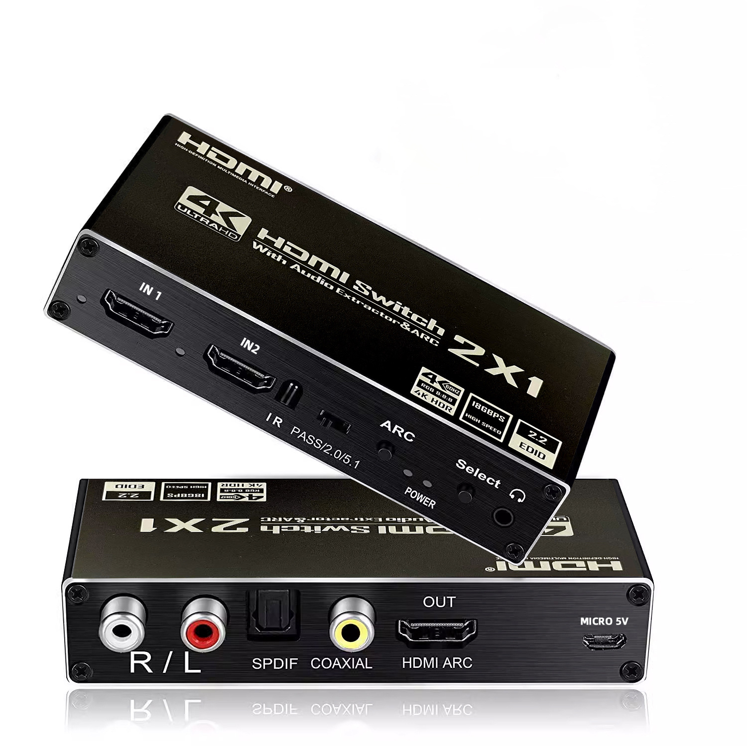 HDMI 2.0b Switch 2x1 4K@120Hz with Audio Extractor & ARC