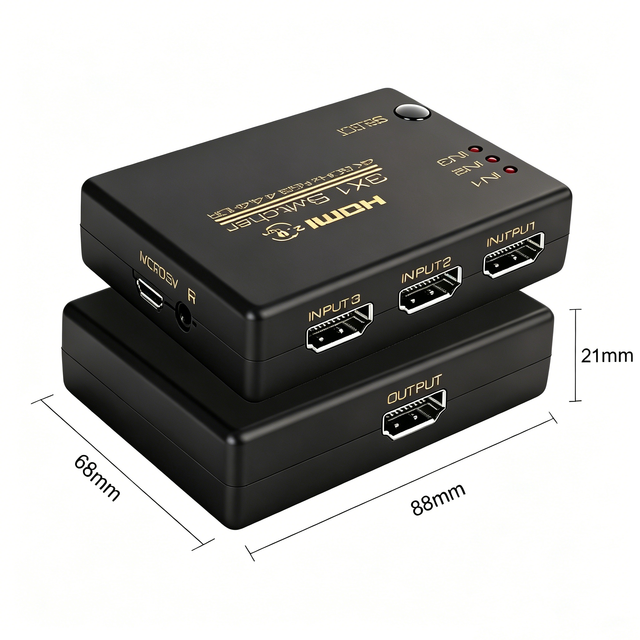 HDMI 2.0 Switcher 3x1 4K@60Hz HDR with IR Remote And LED