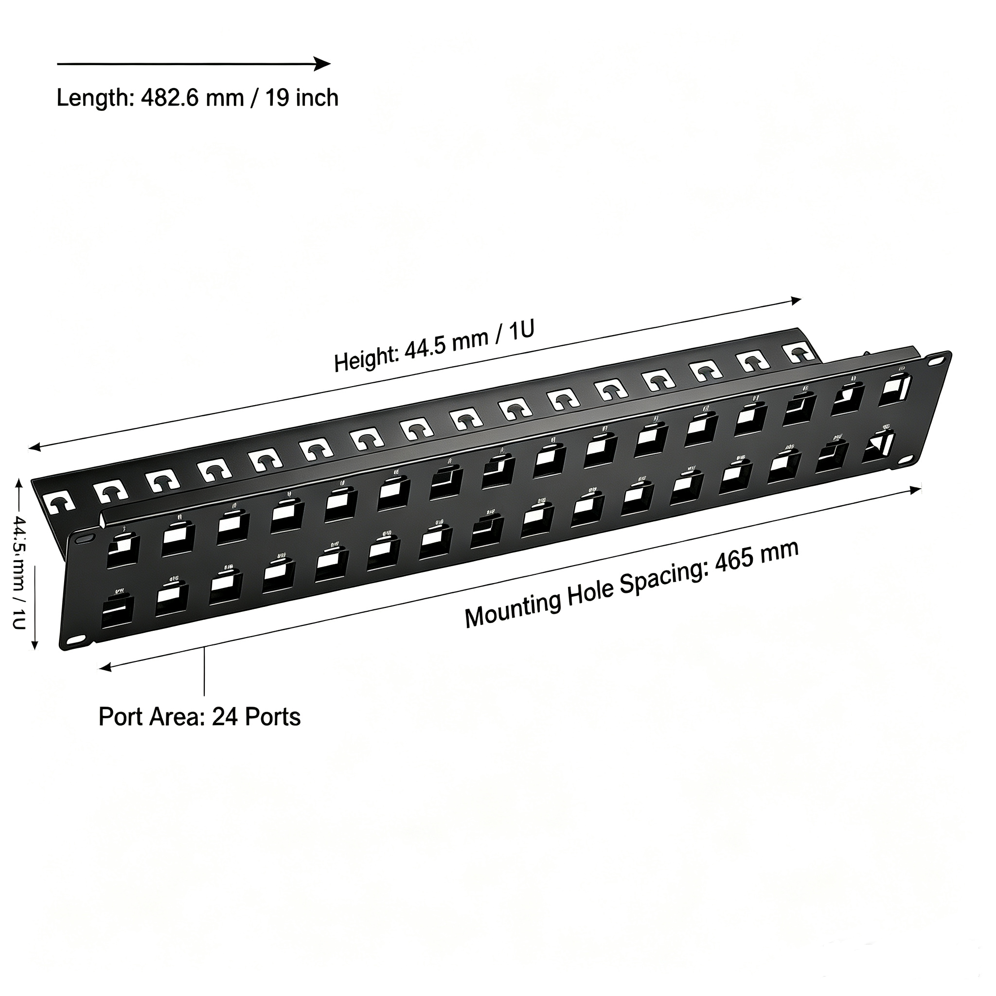 24 Port 1U Empty Modular Shielded Patch Panel, 19" Rack Mount