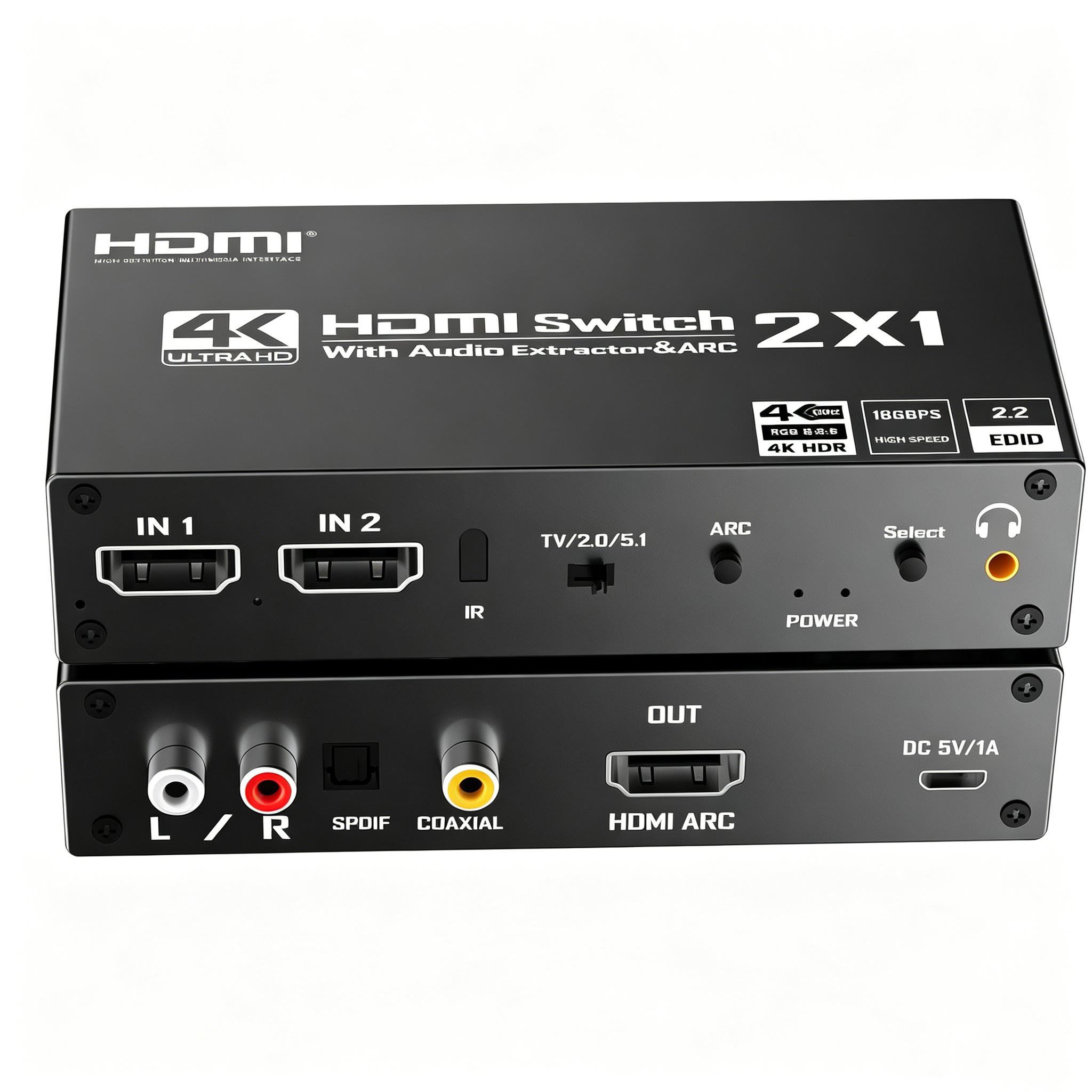 HDMI 2.0b Switch 2x1 4K@120Hz with Audio Extractor & ARC