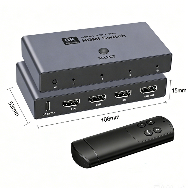 HDMI 2.1 Switcher 3x1 8K@60Hz HDR with IR Remote And Auto Detection