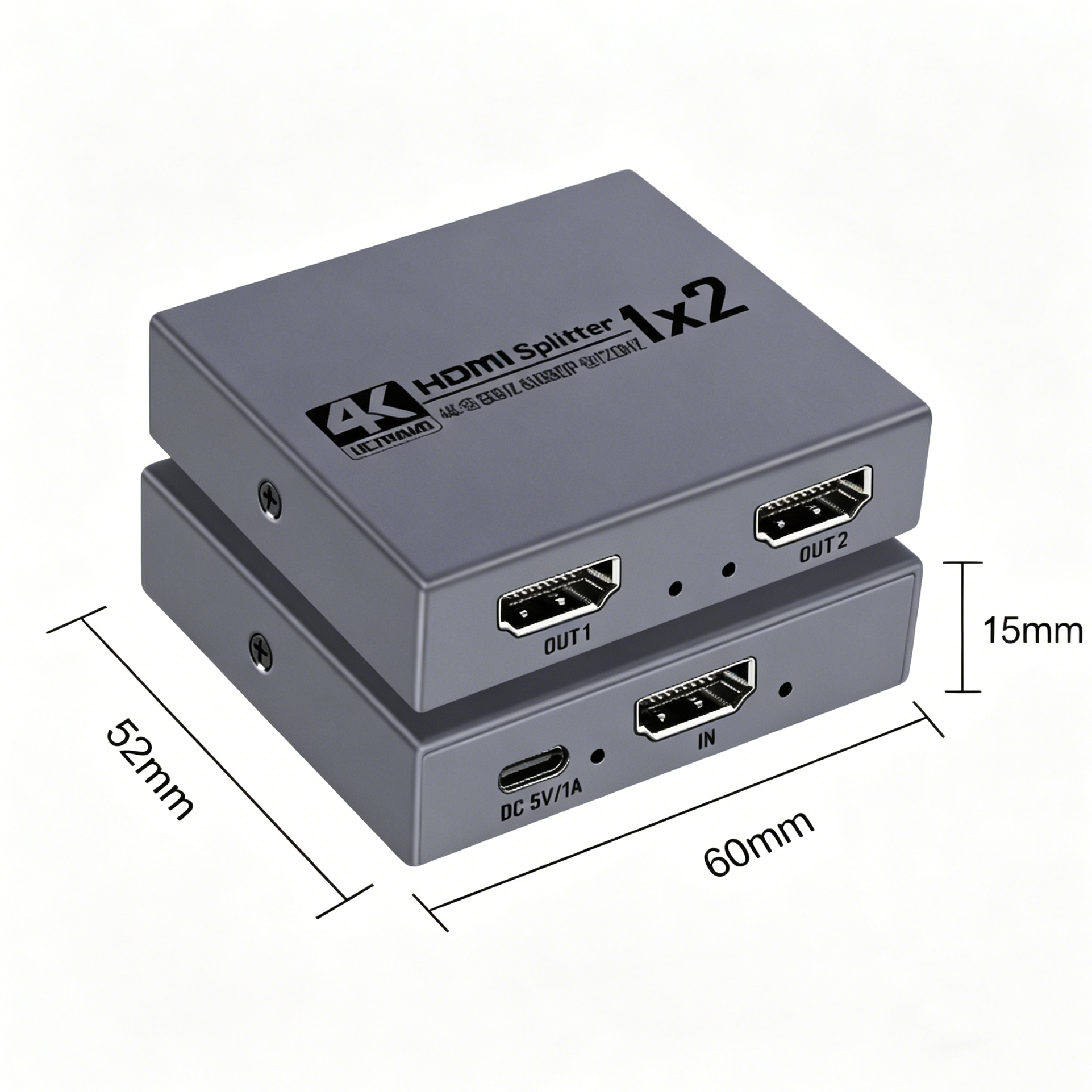 1x2 HDMI 2.0 Splitter 4K60Hz for Dual Monitors with HDCP 2.3